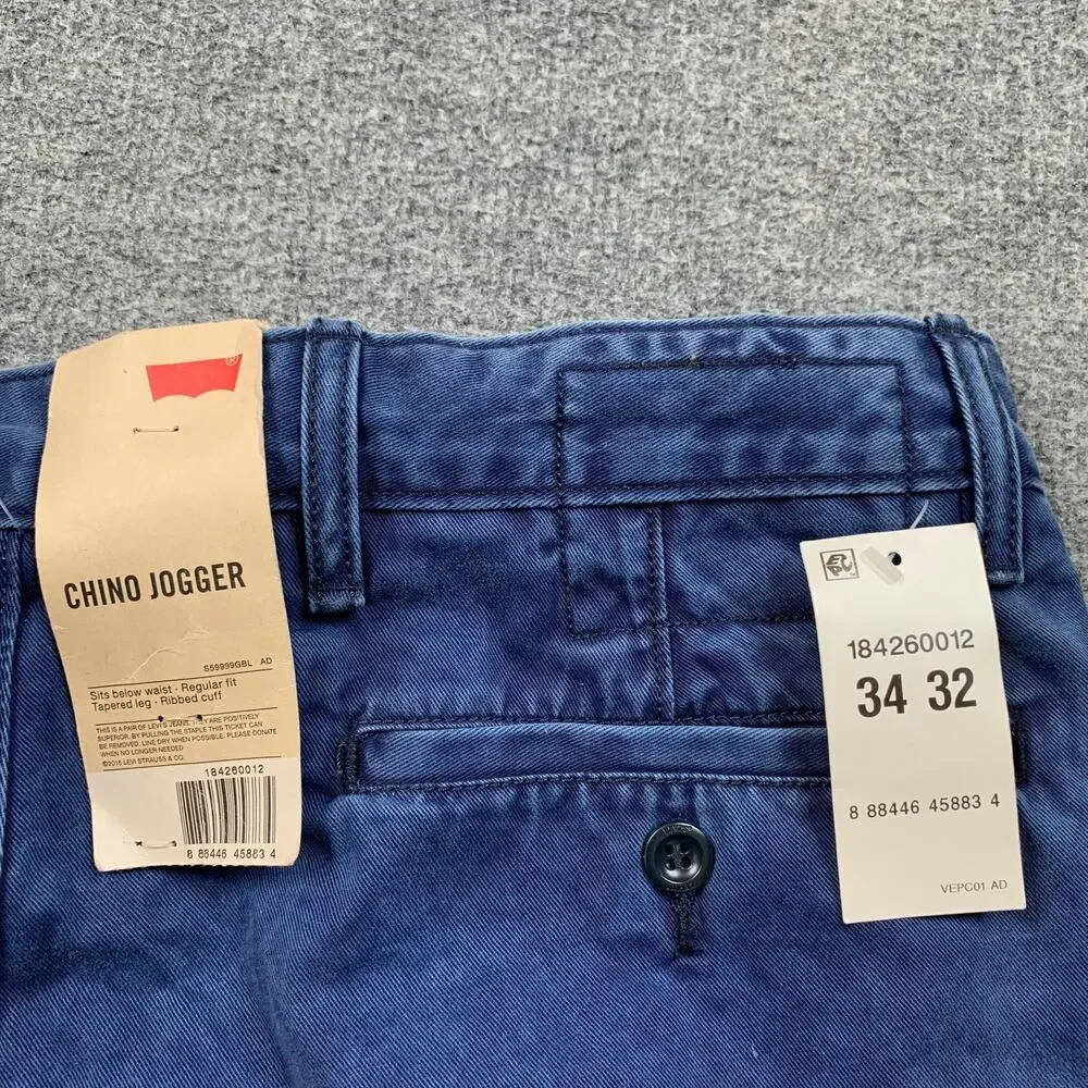 Levis Chino Joggers Mens 34 Blue Regular Fit Tapered Leg Ribbed Cuff Denim